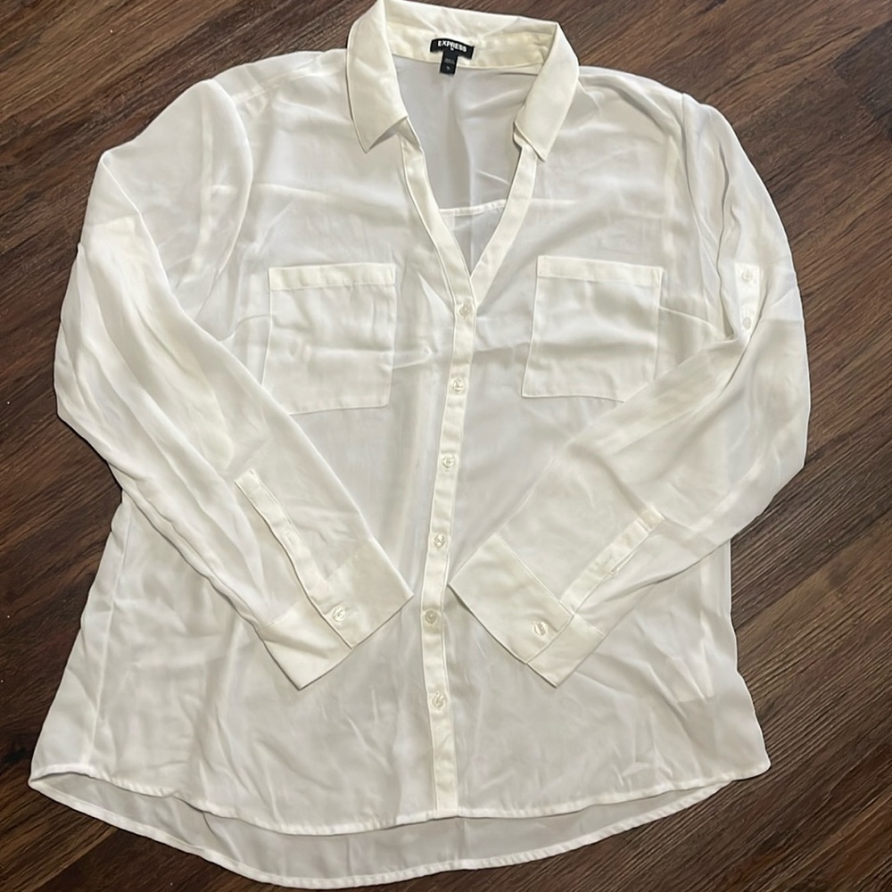 Express white polyester long sleeve dress shirt
